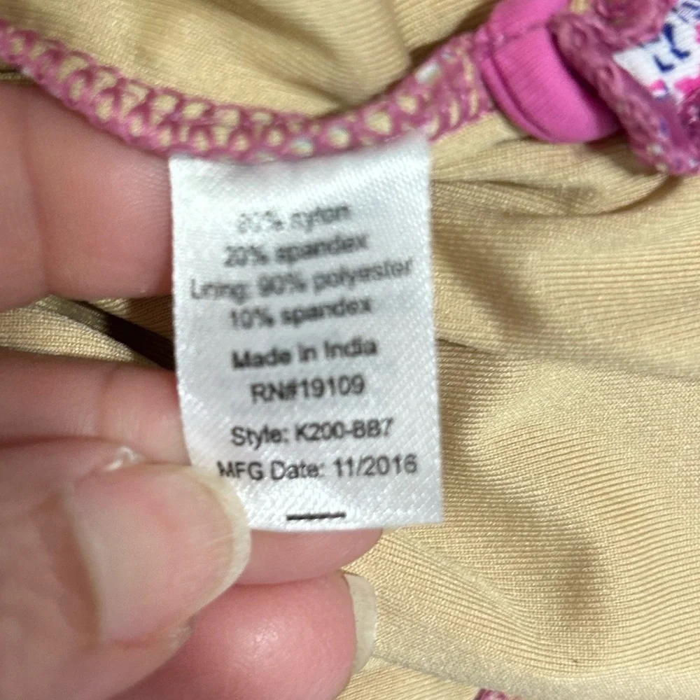 Cabana Life Girls Pink and Blue Paisley One-Piece Tassels Swimsuit 50+ UV Sz 12